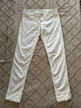 Lilly Pulitzer Classy Worth White Skinny Jeans with Lace Hem Size 4